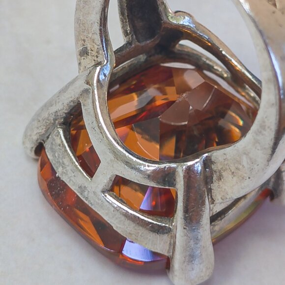 Massive Sterling Silver Amber Glass Statement Ring Size 7.25 - Picture 9 of 15